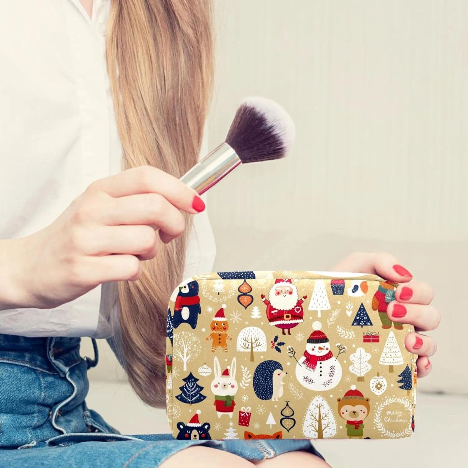 Travel Makeup Bag for Women, Animals & Santa Snowman Travel Cosmetic Bag Pencil Case Portable Makeup Pouch Toiletry Bag for Girls