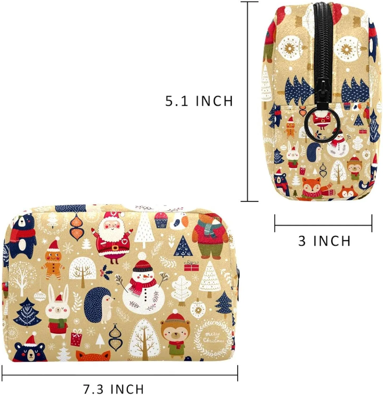 Travel Makeup Bag for Women, Animals & Santa Snowman Travel Cosmetic Bag Pencil Case Portable Makeup Pouch Toiletry Bag for Girls