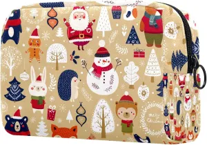 Travel Makeup Bag for Women, Animals & Santa Snowman Travel Cosmetic Bag Pencil Case Portable Makeup Pouch Toiletry Bag for Girls