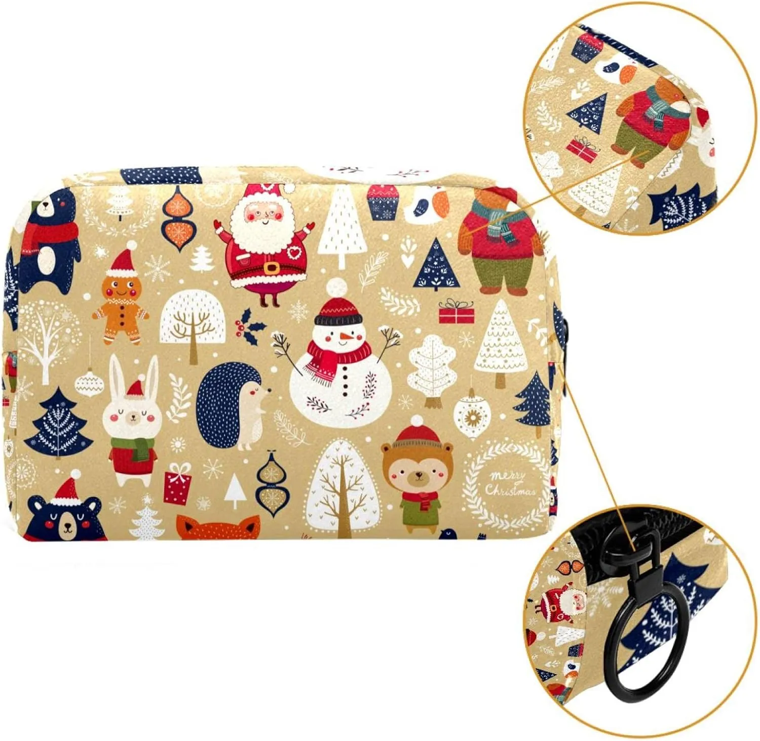 Travel Makeup Bag for Women, Animals & Santa Snowman Travel Cosmetic Bag Pencil Case Portable Makeup Pouch Toiletry Bag for Girls