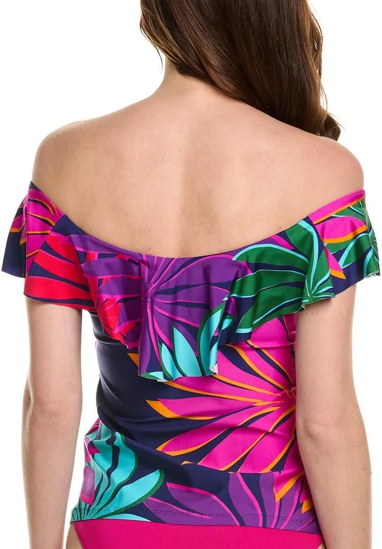 Trina Turk Women's Monaco Ruffle Tankini, Off Shoulder, Swimsuit Tops