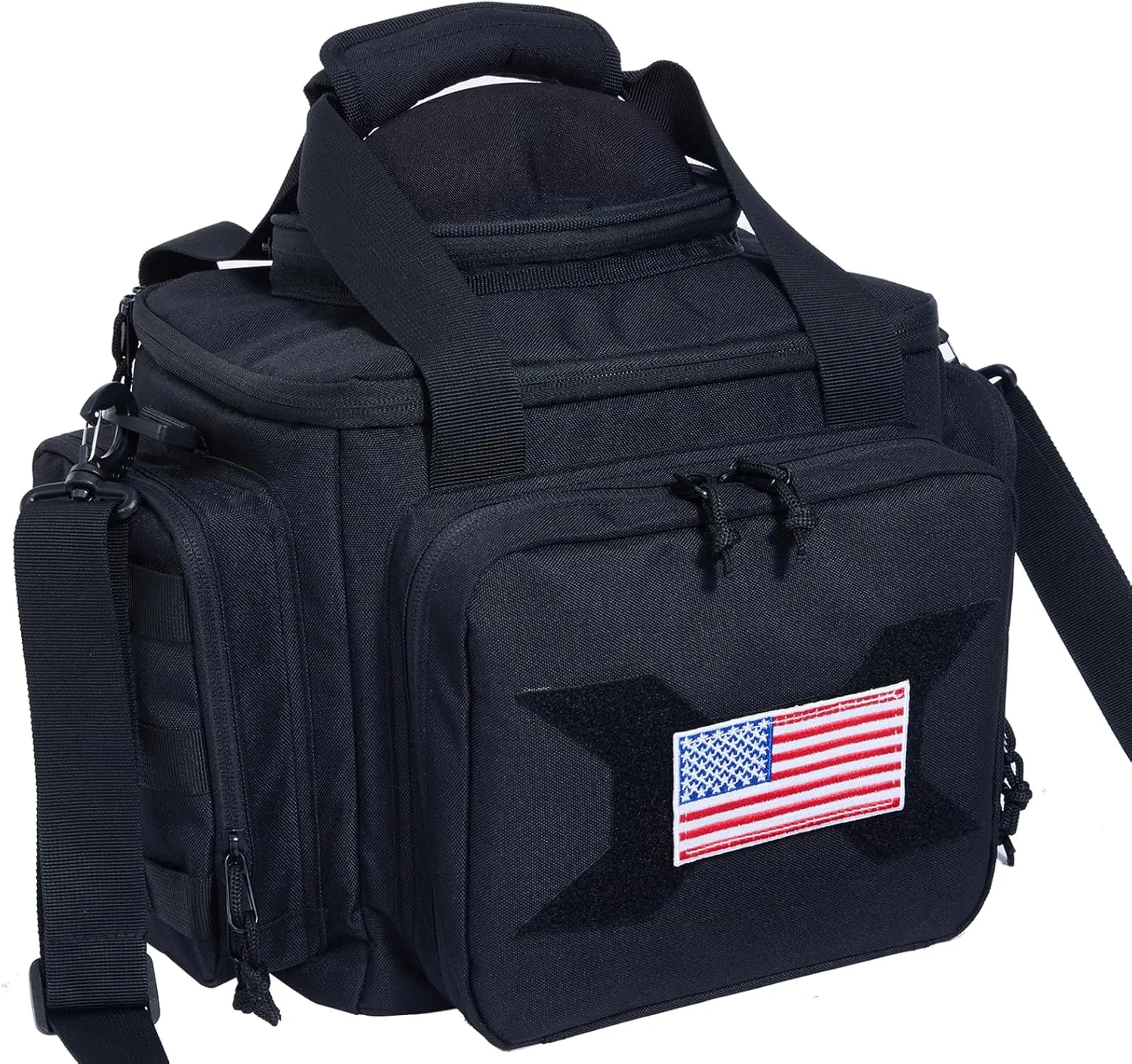TRO&HOM Tactical Gun Range Bag for 4 Handguns, Pistol Shooting Range Bag with 15X Magazine Slots Pockets for Ammo and Essentials,Padded Shooting Range Duffle Bag for Hunting Shooting Range Sport