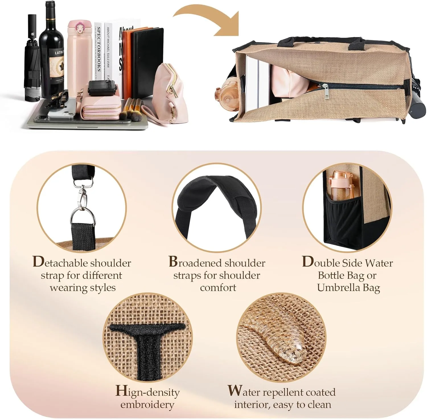 TRSODD Mothers Day Gifts for Sister Friends Birthday Gifts for Her Jute Embroidered Tote Bag for Women and Makeup Bag