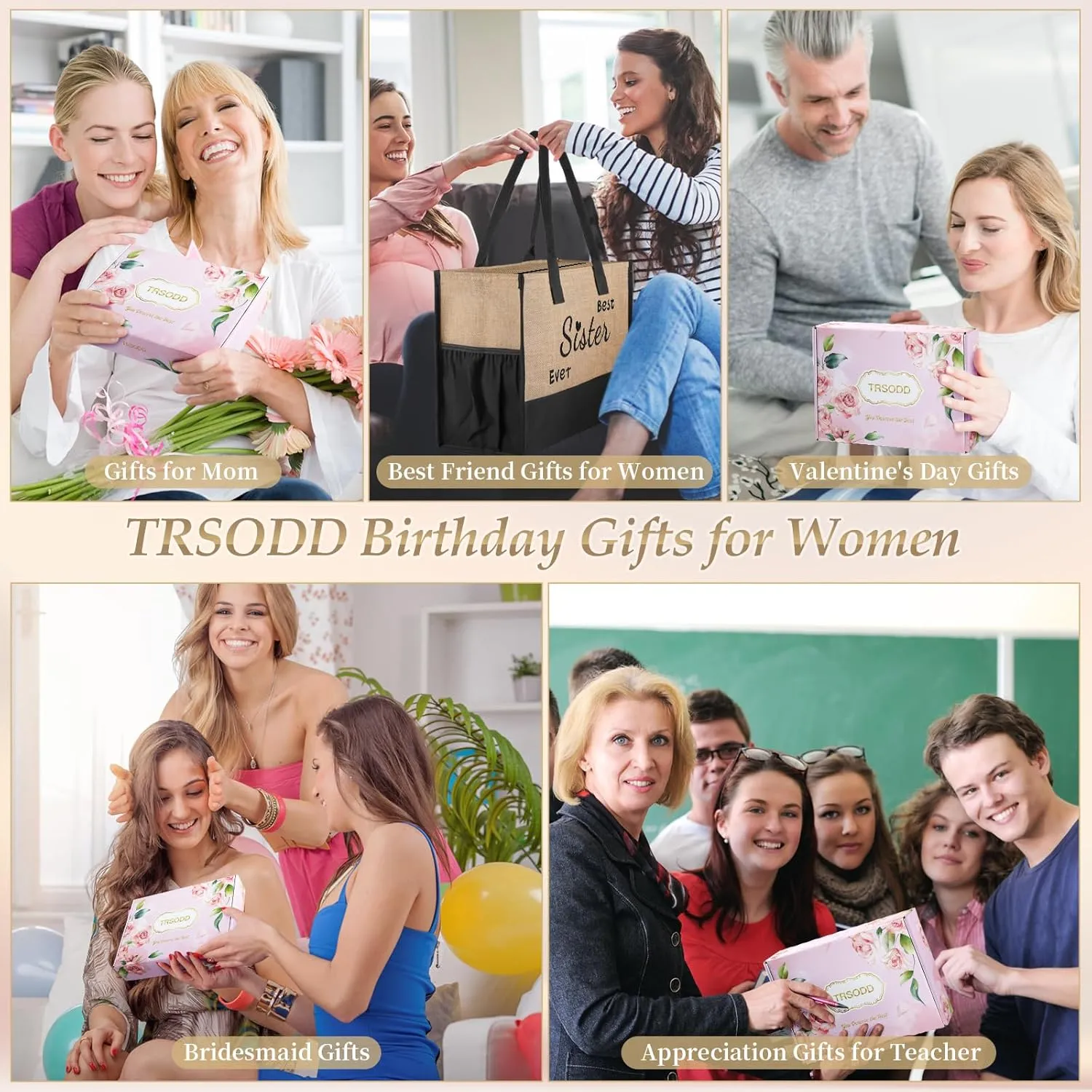 TRSODD Mothers Day Gifts for Sister Friends Birthday Gifts for Her Jute Embroidered Tote Bag for Women and Makeup Bag