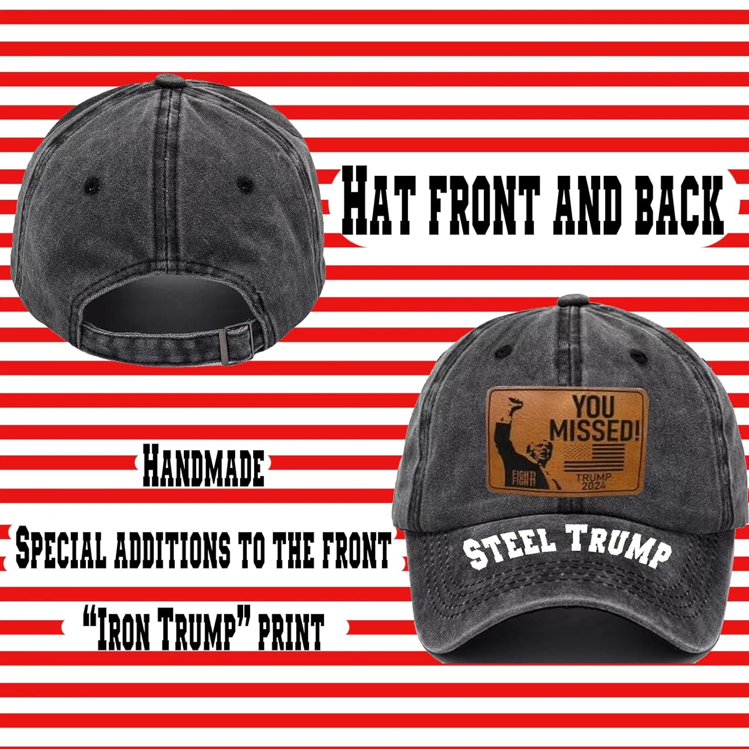Trump Shootout Never Surrender Trucker Hat Conservative Party Hat Laser Engraved Leather Patch Hat Adjustable Size Concave Baseball Cap Sun Shade Gift Collection (light brown)