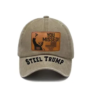 Trump Shootout Never Surrender Trucker Hat Conservative Party Hat Laser Engraved Leather Patch Hat Adjustable Size Concave Baseball Cap Sun Shade Gift Collection (light brown)