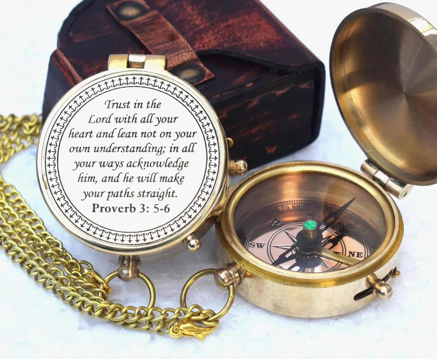 Trust in The Lord -Proverbs 3: 5-6 Quote Engraved Compass | Camping Compass Inspirational Christian Religious Gifts Men Women Catholic 2024 Graduation Gift Boys Girls