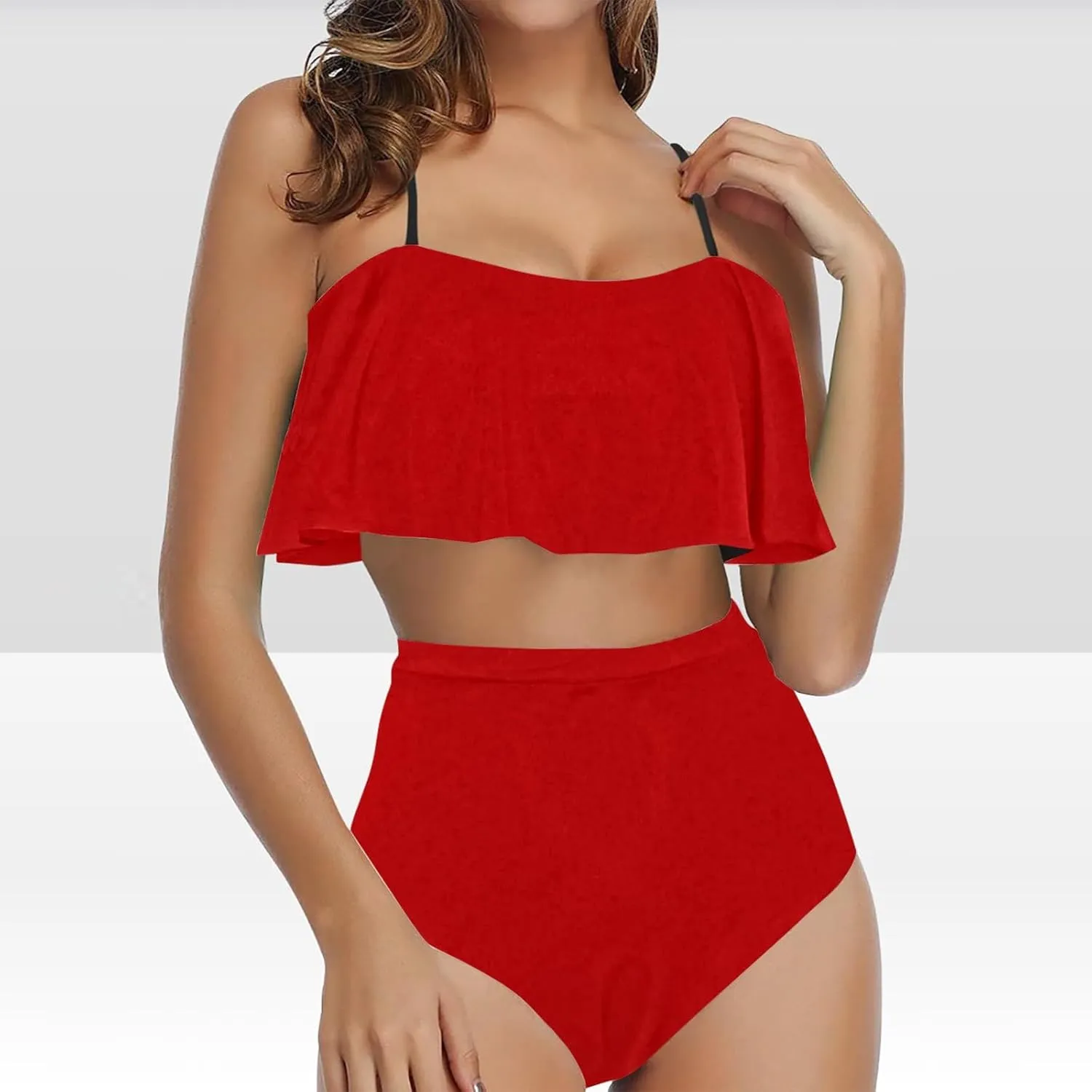 Two Piece Swimsuits Women High Waisted Bikini Teen Ruffle Tummy Control High Waist Bottoms Bathing Suits Swimwear