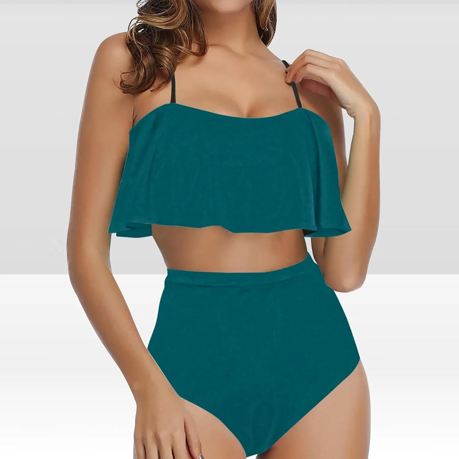 Two Piece Swimsuits Women High Waisted Bikini Teen Ruffle Tummy Control High Waist Bottoms Bathing Suits Swimwear