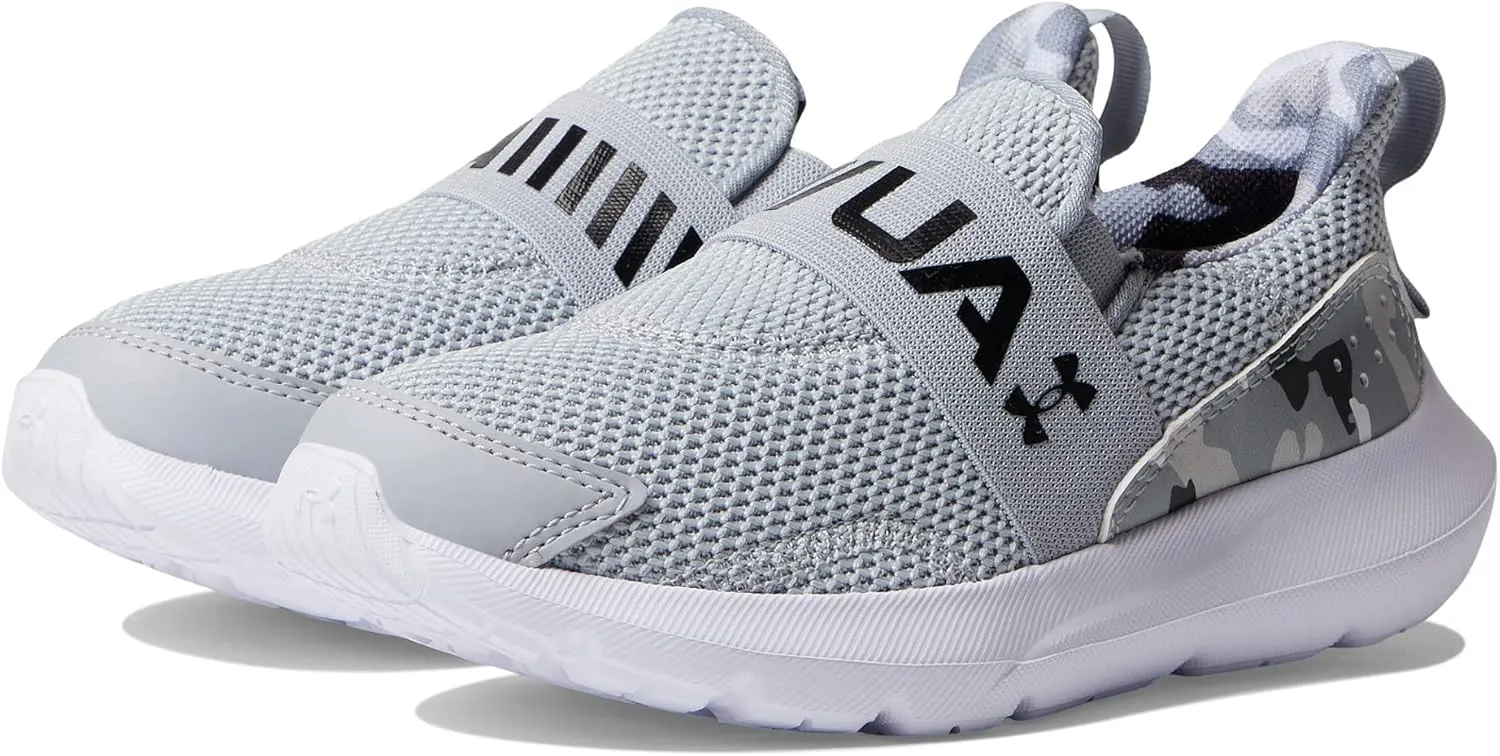 Under Armour Boy's Surge 3 Slip-On Print (Little Kid) Mod Gray/Black/Black 12 Little Kid M