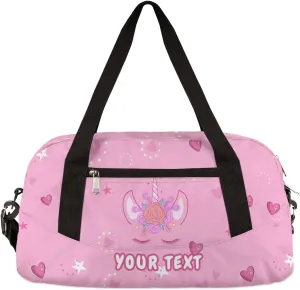 Unicorn Love Personalized Kids Duffel Bag for Girls, Pink Color Customized Dance Bag Overnight Small Duffel Bag Carry On Weekend Sports Gym Travel Bag for School Practice Gymnastics Ballet