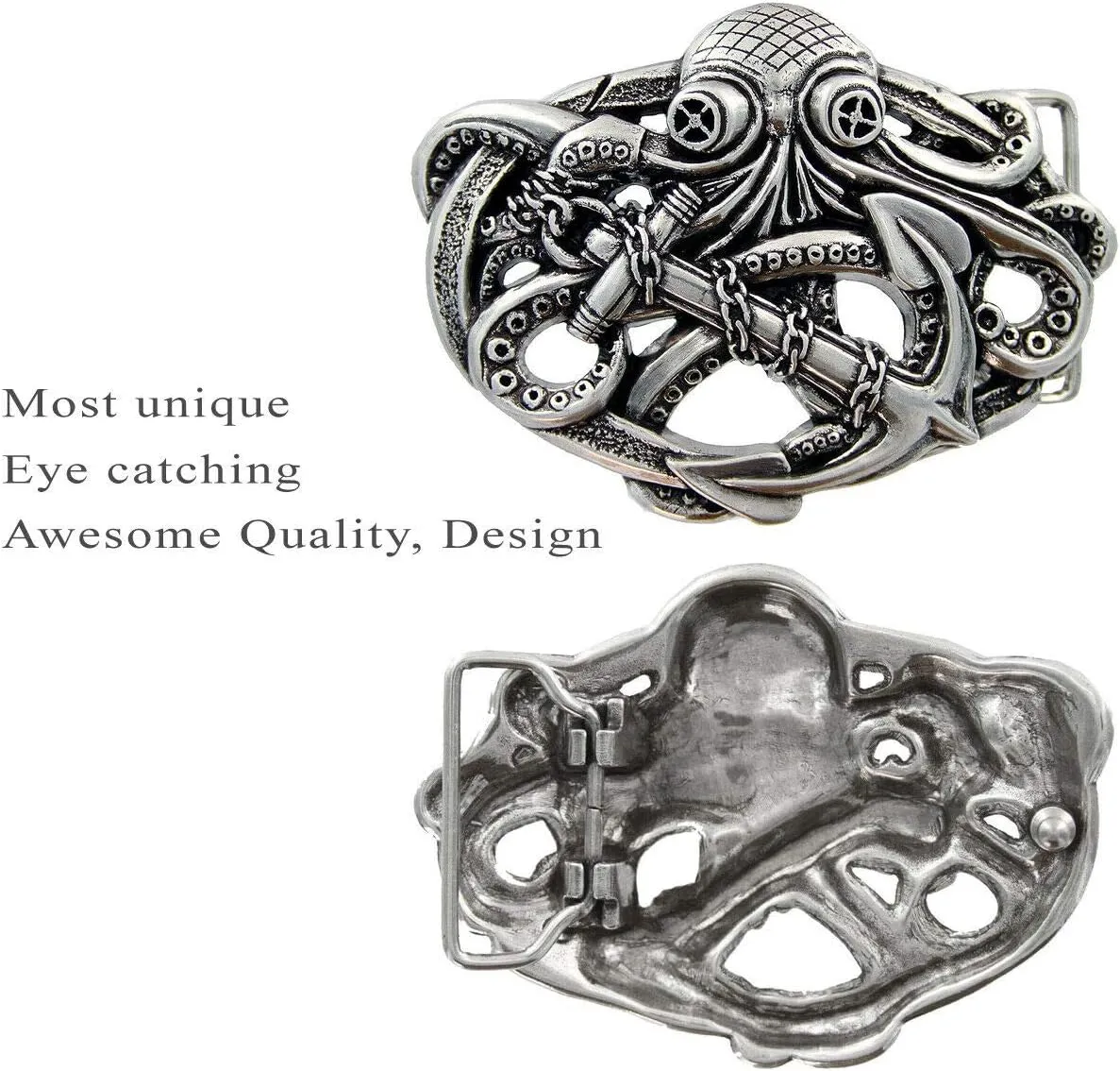 Unique Buckle Antique Engraved 100% Genuine one-piece Full Grain Leather Casual Jean Belt 1-1/2"(38mm) Wide