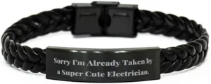 Unique Idea Electrician Braided Leather Bracelet, Sorry I'm Already Taken by, Present For Men Women, Nice Gifts From Colleagues, Electrical, Wiring, Outlet, Light switch