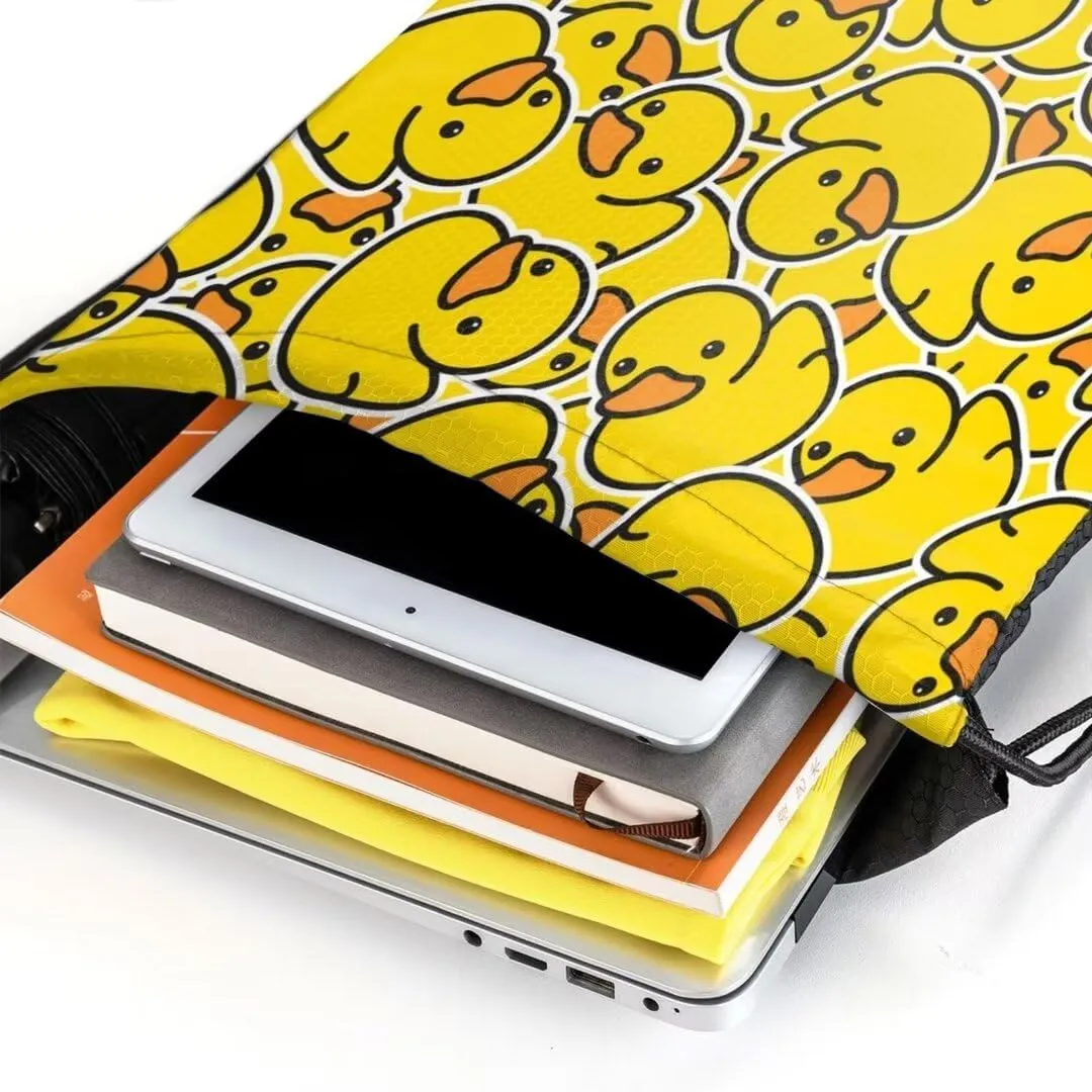 Unique Rubber Duck Drawstring Bags a Bunch of Yellow Rubber Ducks Cartoon Animal Overlay String Bags for Women Men Cute Animal Print Sport Gym Sack Casual Backpack for Yoga Travel