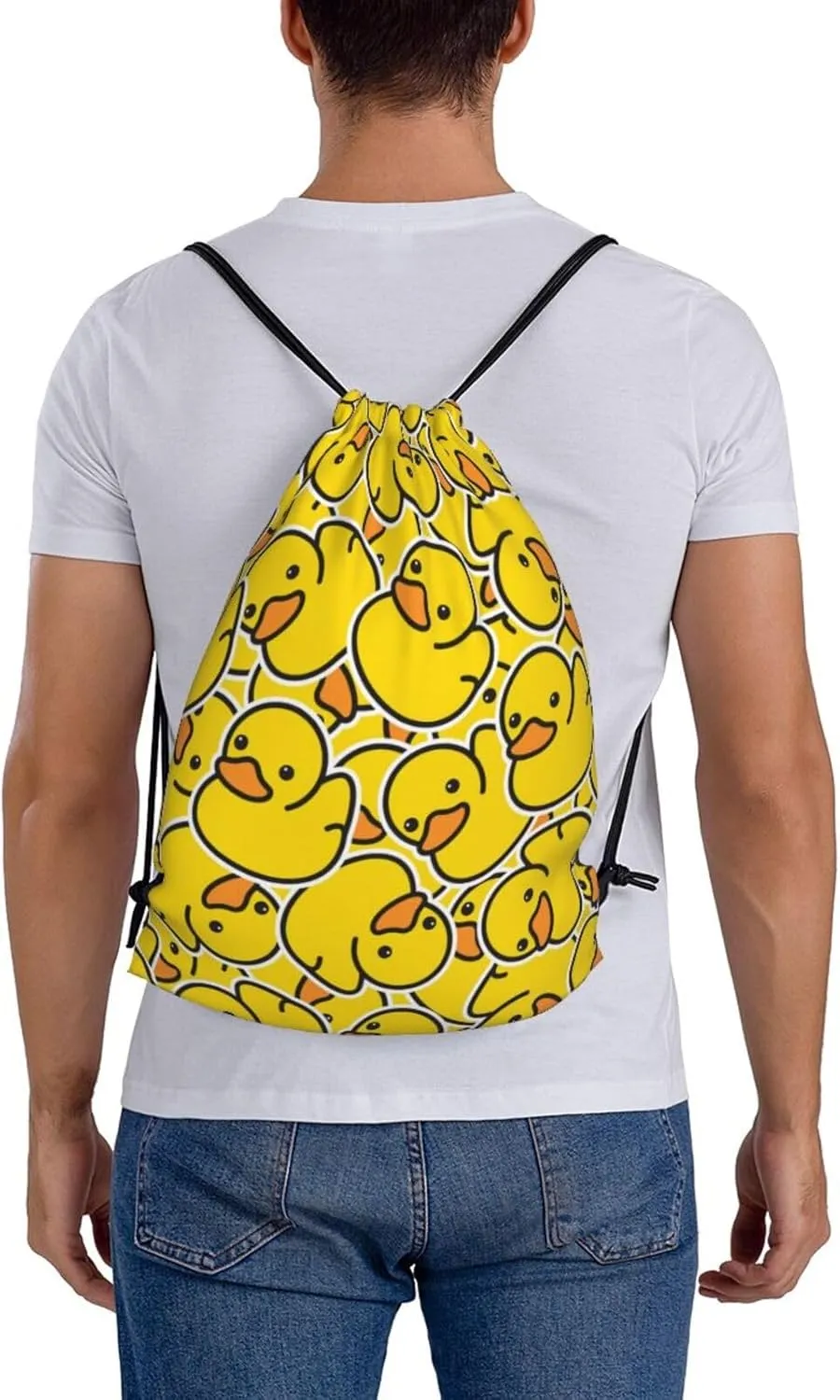 Unique Rubber Duck Drawstring Bags a Bunch of Yellow Rubber Ducks Cartoon Animal Overlay String Bags for Women Men Cute Animal Print Sport Gym Sack Casual Backpack for Yoga Travel