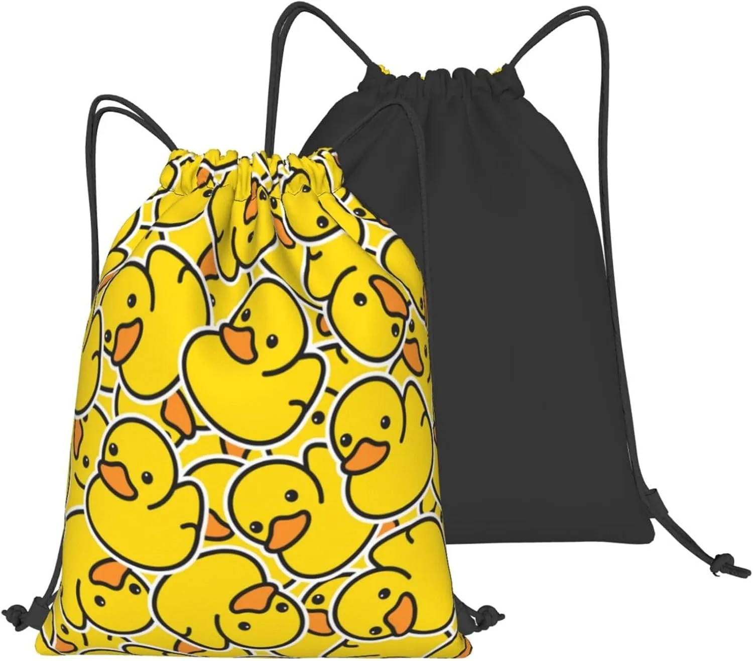 Unique Rubber Duck Drawstring Bags a Bunch of Yellow Rubber Ducks Cartoon Animal Overlay String Bags for Women Men Cute Animal Print Sport Gym Sack Casual Backpack for Yoga Travel