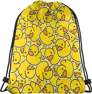Unique Rubber Duck Drawstring Bags a Bunch of Yellow Rubber Ducks Cartoon Animal Overlay String Bags for Women Men Cute Animal Print Sport Gym Sack Casual Backpack for Yoga Travel