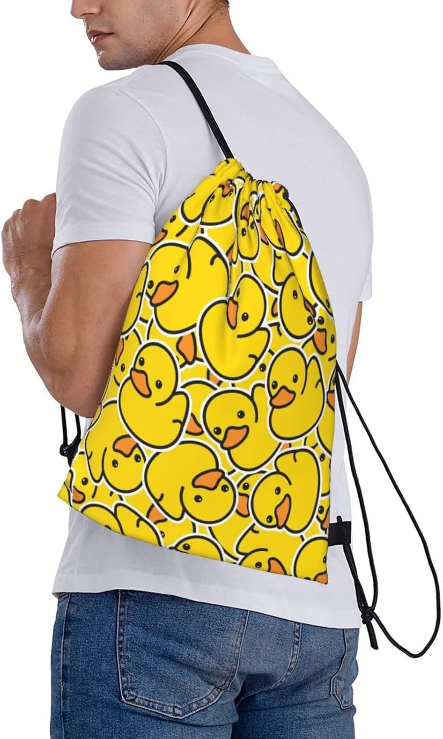 Unique Rubber Duck Drawstring Bags a Bunch of Yellow Rubber Ducks Cartoon Animal Overlay String Bags for Women Men Cute Animal Print Sport Gym Sack Casual Backpack for Yoga Travel