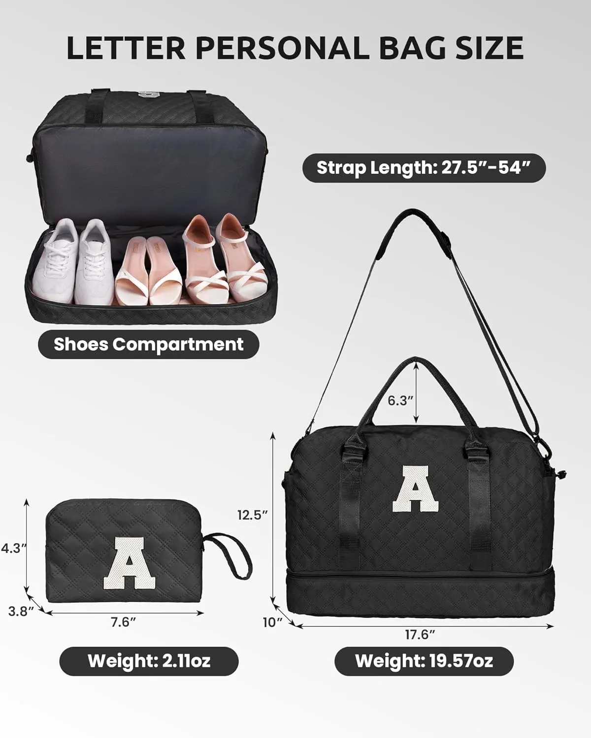 Unique Women Gift-Birthday Gifts for 6 7 8 9 10 11 12 13 14 Year Old Girls-Duffle Bag with Shoe Compartment, Weekender Bags, Overnight Bag, Travel Bags with Makeup Pouch (Letter B)
