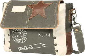 Upcycled Canvas Bags for Women, Star Messenger Bag, Multi Pockets, Star Purses for Women, Star Crossbody Bag, Upcycled Purses and Handbags, Size 12x9x3.5 inches, Grey