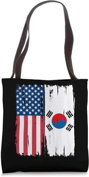 USA South Korea Half american Flag Roots Tote Bag