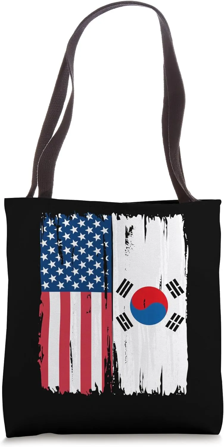 USA South Korea Half american Flag Roots Tote Bag
