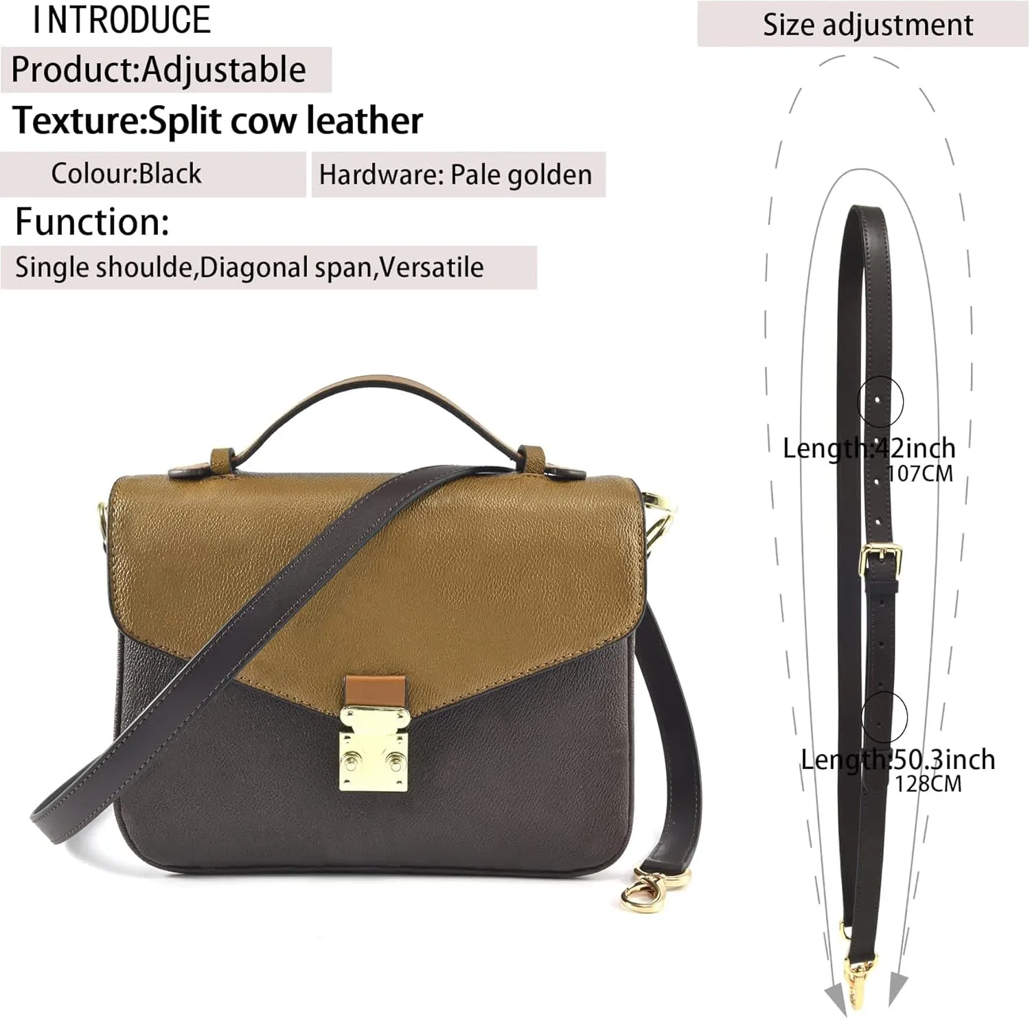 Vachetta Leather Adjustable Crossbody Strap for Women's Crossbody Handbags