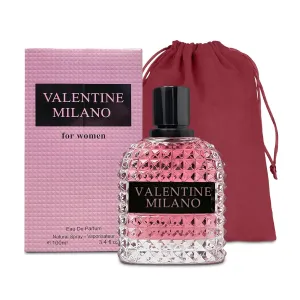 Valentine Milano Eau de Parfum Spray Perfume, Fragrance For Women-Daywear, Casual Daily Cologne Set with Suede Pouch- 3.4 Fl Oz Bottle Beauty Gift for Birthday, Anniversary