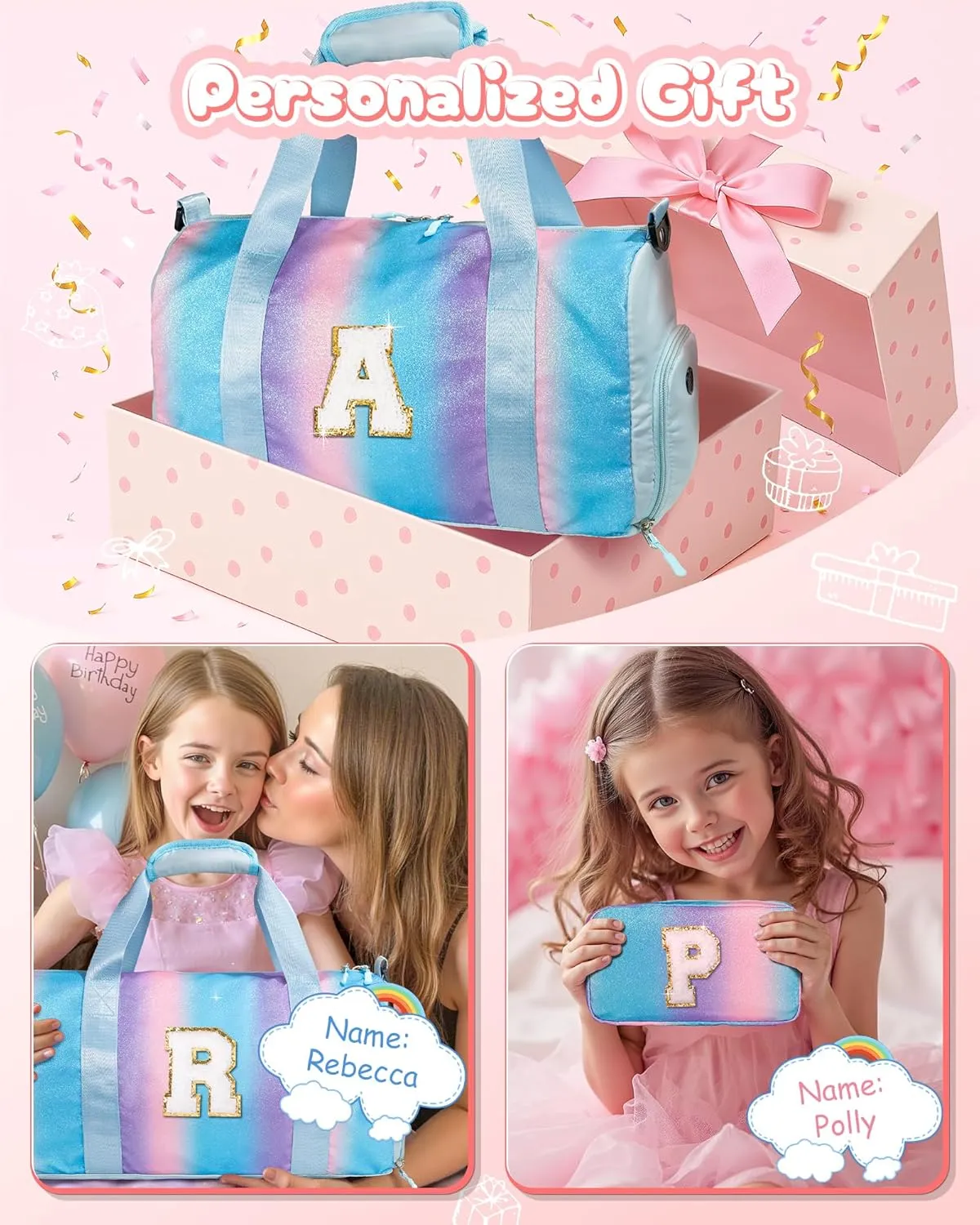 Valentines Day Gift for Girls-Girl Gym Bag with Shoe Compartment, Kid Personalized Weekender Overnight Bags, Initial Travel Tote with Makeup Pouch, Easter Gifts for Teen Daughter (Letter Q)