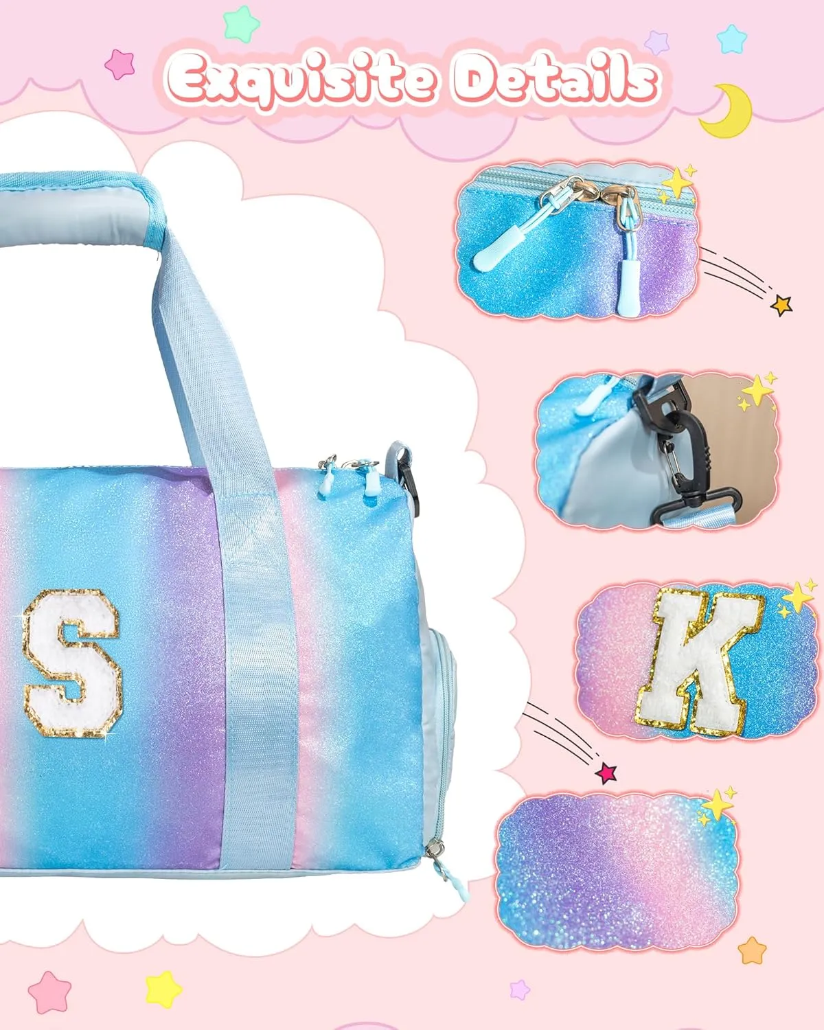 Valentines Day Gift for Girls-Girl Gym Bag with Shoe Compartment, Kid Personalized Weekender Overnight Bags, Initial Travel Tote with Makeup Pouch, Easter Gifts for Teen Daughter (Letter Q)