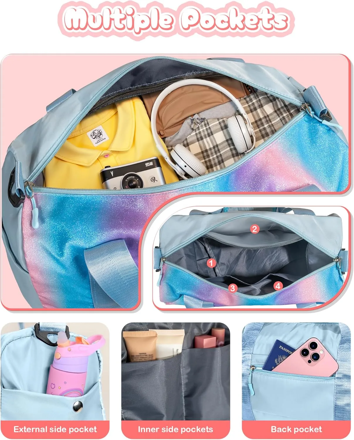 Valentines Day Gift for Girls-Girl Gym Bag with Shoe Compartment, Kid Personalized Weekender Overnight Bags, Initial Travel Tote with Makeup Pouch, Easter Gifts for Teen Daughter (Letter Q)