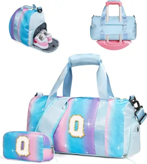 Valentines Day Gift for Girls-Girl Gym Bag with Shoe Compartment, Kid Personalized Weekender Overnight Bags, Initial Travel Tote with Makeup Pouch, Easter Gifts for Teen Daughter (Letter Q)