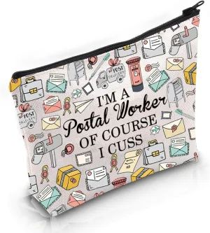 VAMSII Mail Carrier Thank You Gift I'm A Postal Worker Of Course I Cuss Makeup Bag Postal Worker Cosmetic Bag Mail Lady Post Office Gift (Postal Worker Of Course I Cuss M)