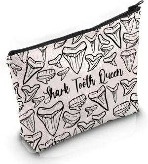VAMSII Shark Teeth Design Gift Shark Tooth Queen Makeup Bag Fossil Hunter Cosmetic Bag Shark Teeth Lover Merch (Shark Tooth Queen M)