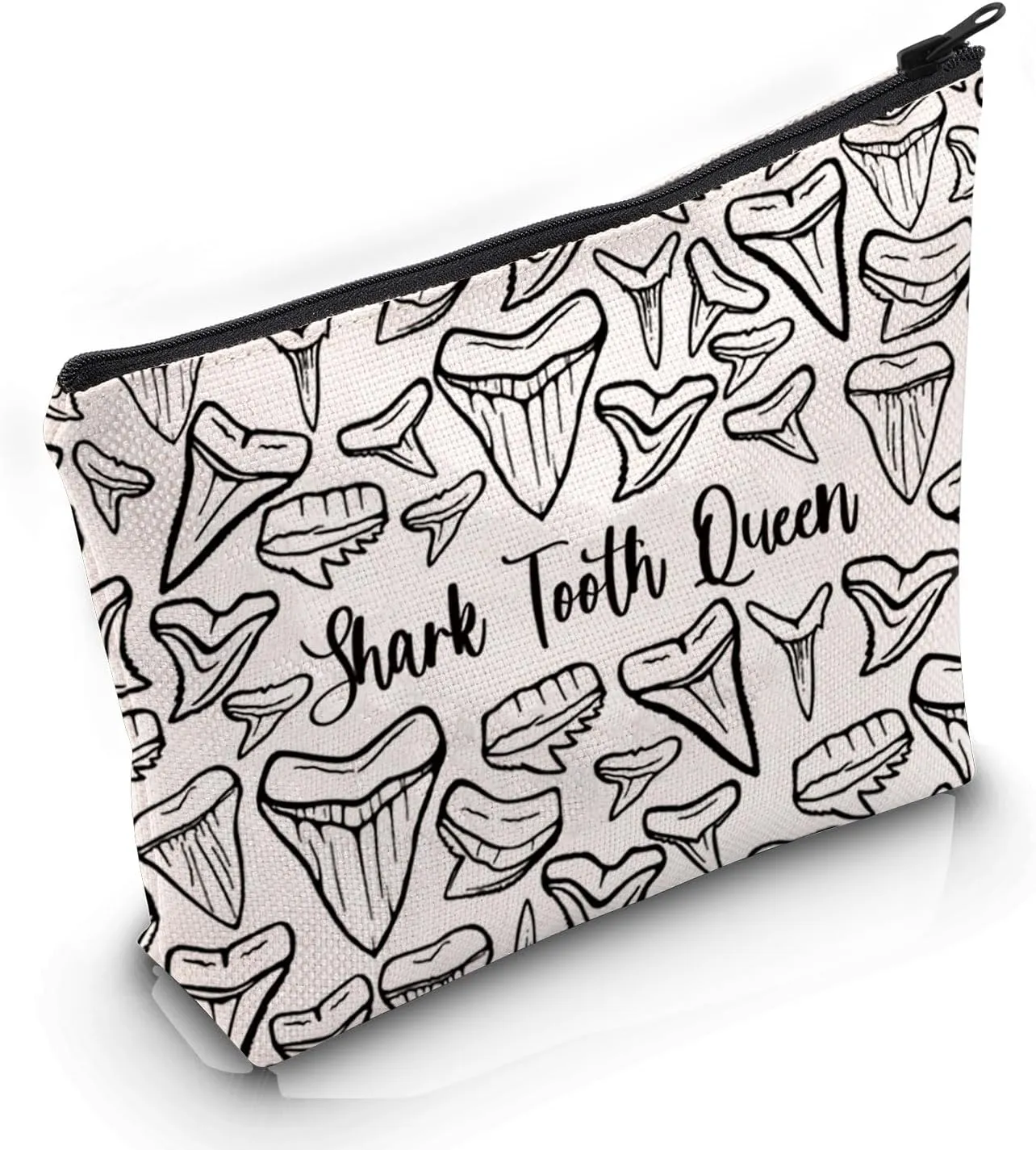 VAMSII Shark Teeth Design Gift Shark Tooth Queen Makeup Bag Fossil Hunter Cosmetic Bag Shark Teeth Lover Merch (Shark Tooth Queen M)