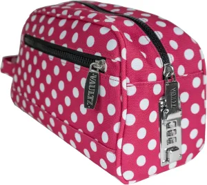 Vaultz Locking Nylon Travel Kit, 10 x 5.75 x 5 Inches, Pink/White Polka Dots (VZ03512)