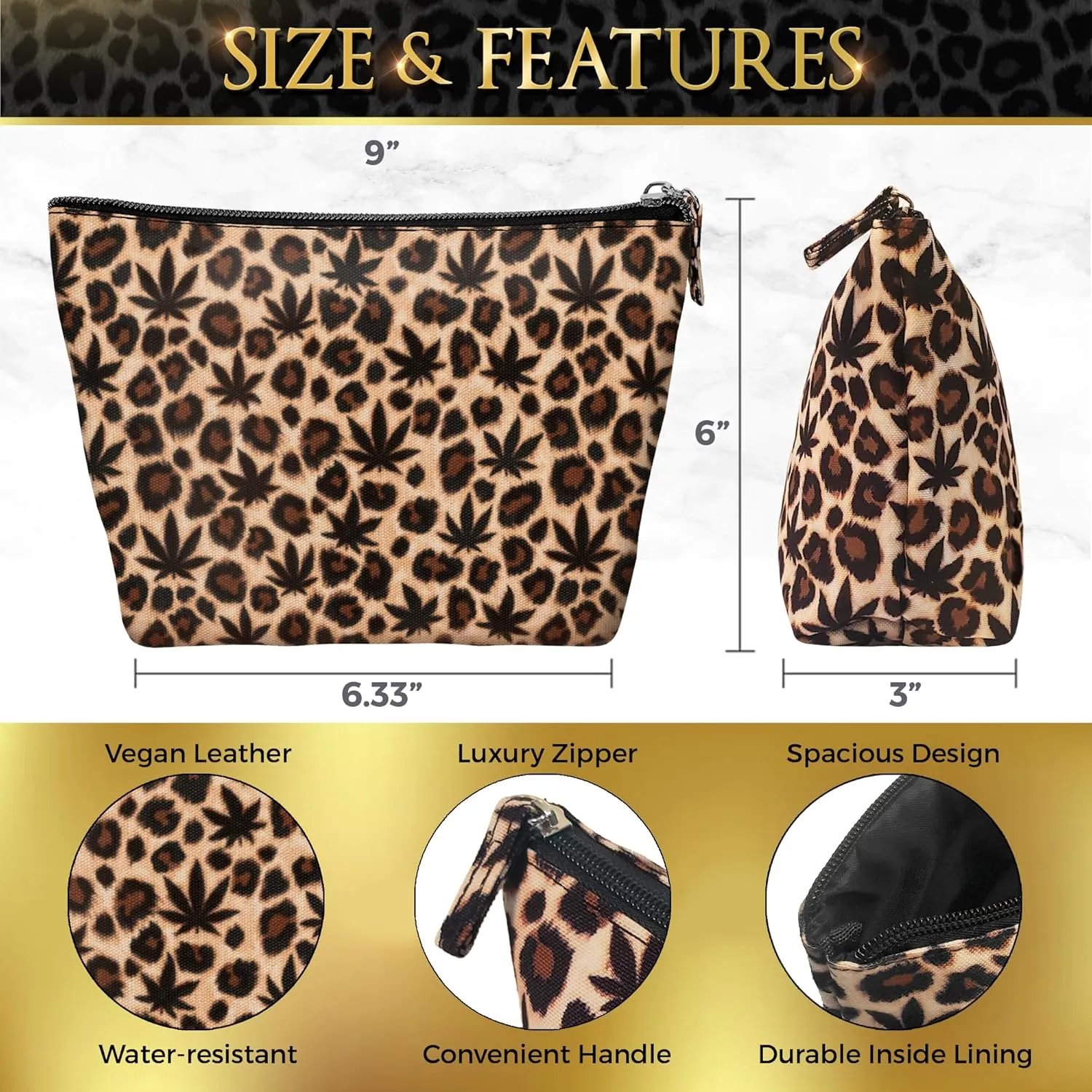 Vegan Leather Leopard Makeup Bag Cute Girly Girl Things Mothers Day Gifts for Mom Women Best Friend Birthday Stuff Sister Small Cosmetic Travel Toiletry Make Up Accessories Girls Gift Cheetah Print
