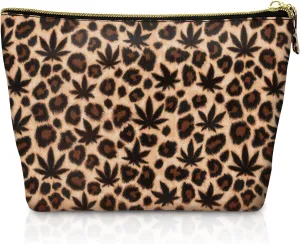 Vegan Leather Leopard Makeup Bag Cute Girly Girl Things Mothers Day Gifts for Mom Women Best Friend Birthday Stuff Sister Small Cosmetic Travel Toiletry Make Up Accessories Girls Gift Cheetah Print