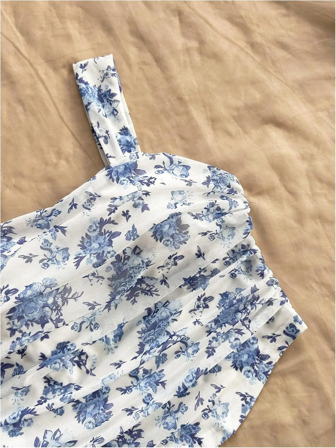 Verdusa Women's 2 Piece Outfits Floral Print Ruched Crop Tank Top and Bodycon Skirt Set