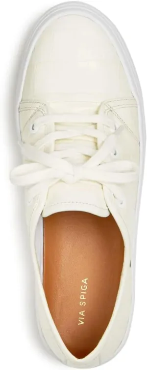 VIA SPIGA Womens Milk Ivory Croc Embossed Cushioned Logo Viola Round Toe Platform Lace-Up Leather Athletic Sneakers 10 M