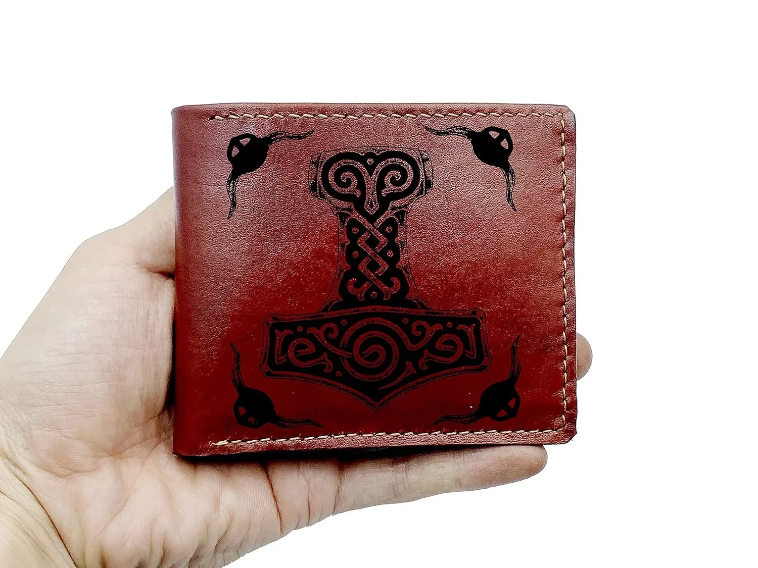 Viking Celtic symbols men's wallet, norse runes pattern gift for men, customized ancient signs engraved wallet