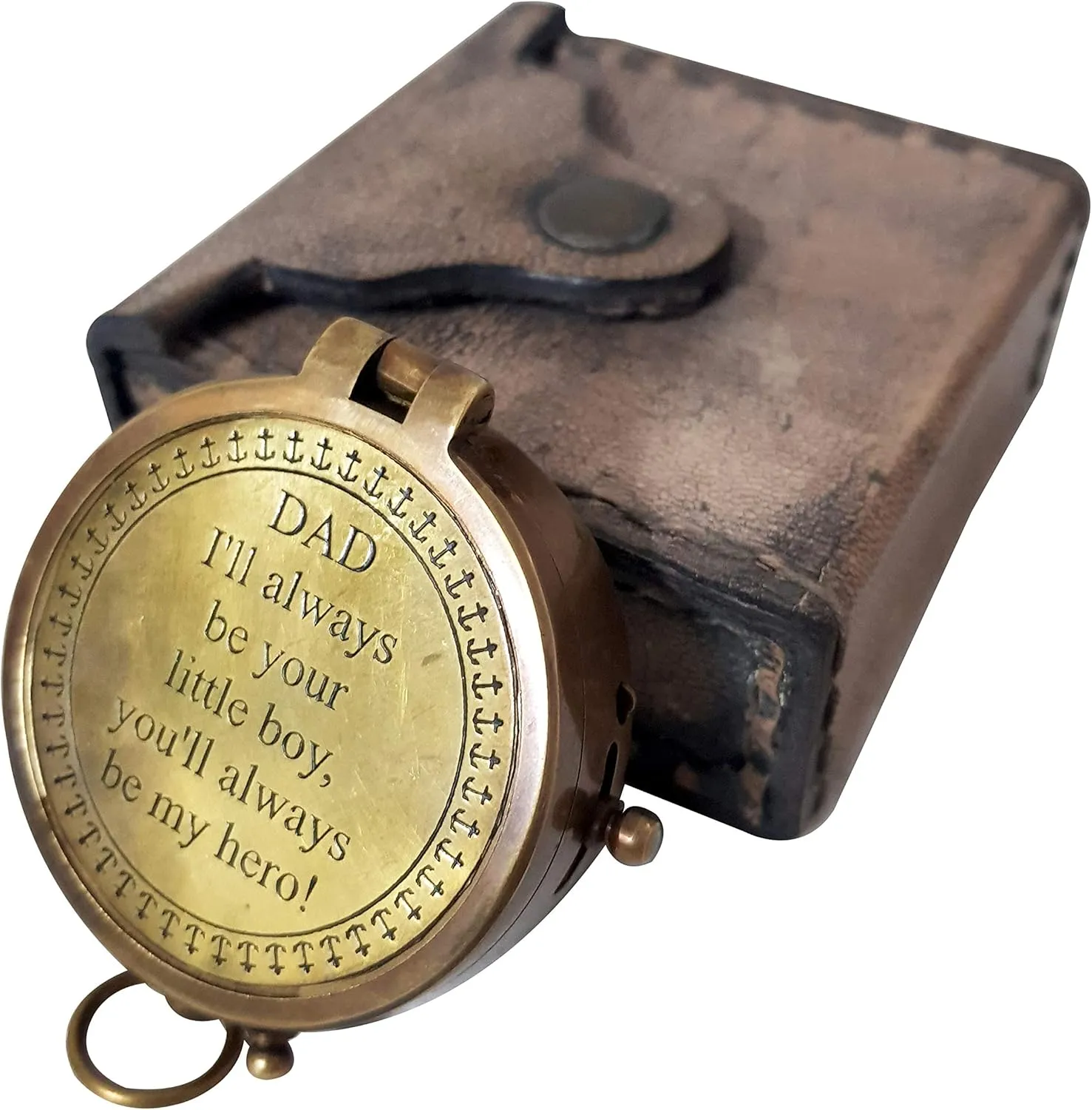 Vintage Brass Compass Engraved Quote Nautical Magnetic Compass with Leather Case Inspirational Gift for Dad Travelers Collectors Fathers Day