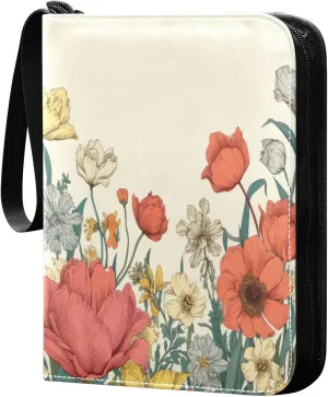 Vintage Colorful Floral Card Binder 4-Pocket, 400 Pockets Trading Cards Holder Games Card Albums Storage Organizer Case for Football, Baseball Cards