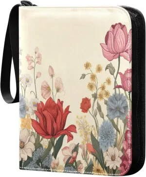 Vintage Colorful Floral Card Binder 4-Pocket, 400 Pockets Trading Cards Holder Games Card Albums Storage Organizer Case for Football, Baseball Cards
