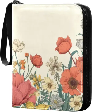 Vintage Colorful Floral Card Binder, 400 Pockets Card Holder with 50 Sleeves, Sturdy Card Holder Folders for Game Cards & Sports Cards