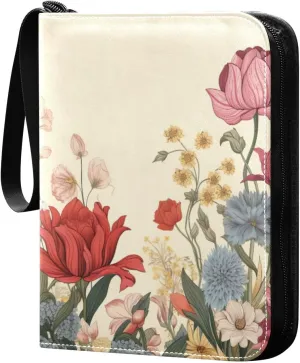Vintage Colorful Floral Card Binder, 400 Pockets Card Holder with 50 Sleeves, Sturdy Card Holder Folders for Game Cards & Sports Cards