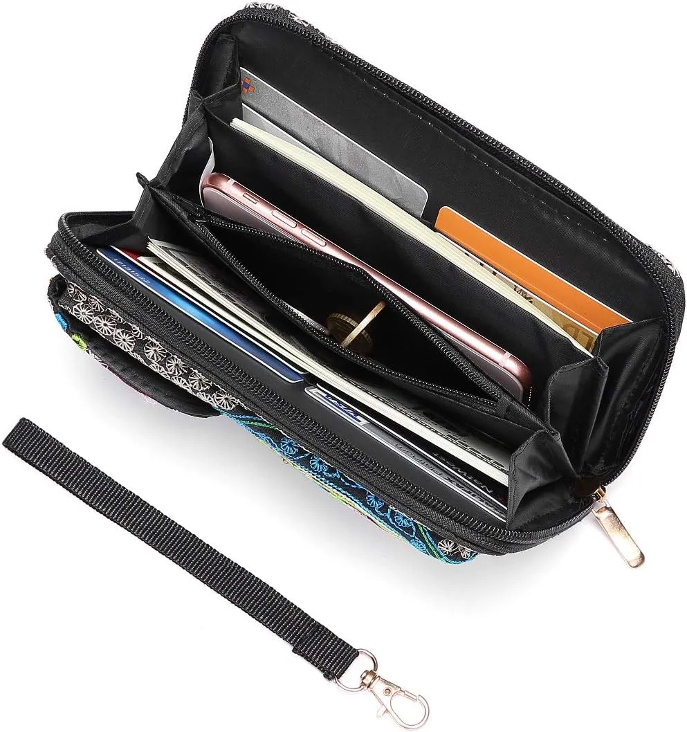 VINTAGE ETHNIC FASHION EMBROIDERED FLORAL WRISTLET WALLETS