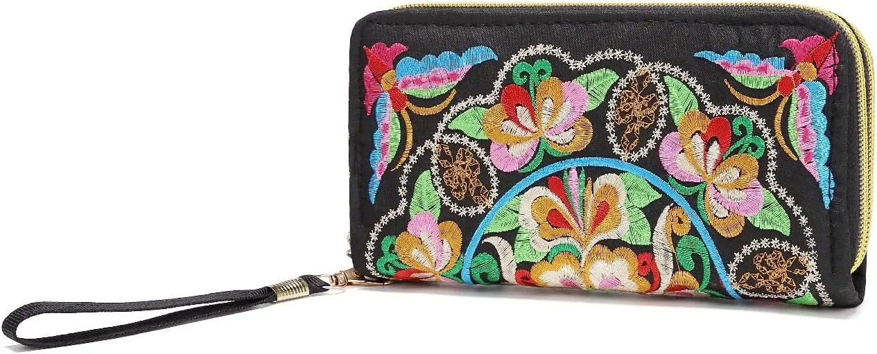 VINTAGE ETHNIC FASHION EMBROIDERED FLORAL WRISTLET WALLETS