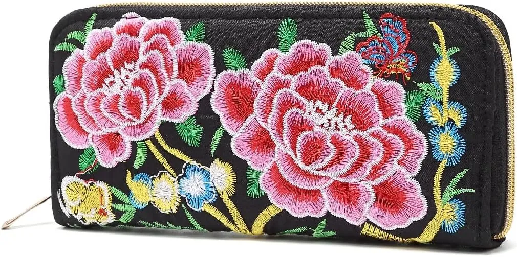VINTAGE ETHNIC FASHION EMBROIDERED FLORAL WRISTLET WALLETS