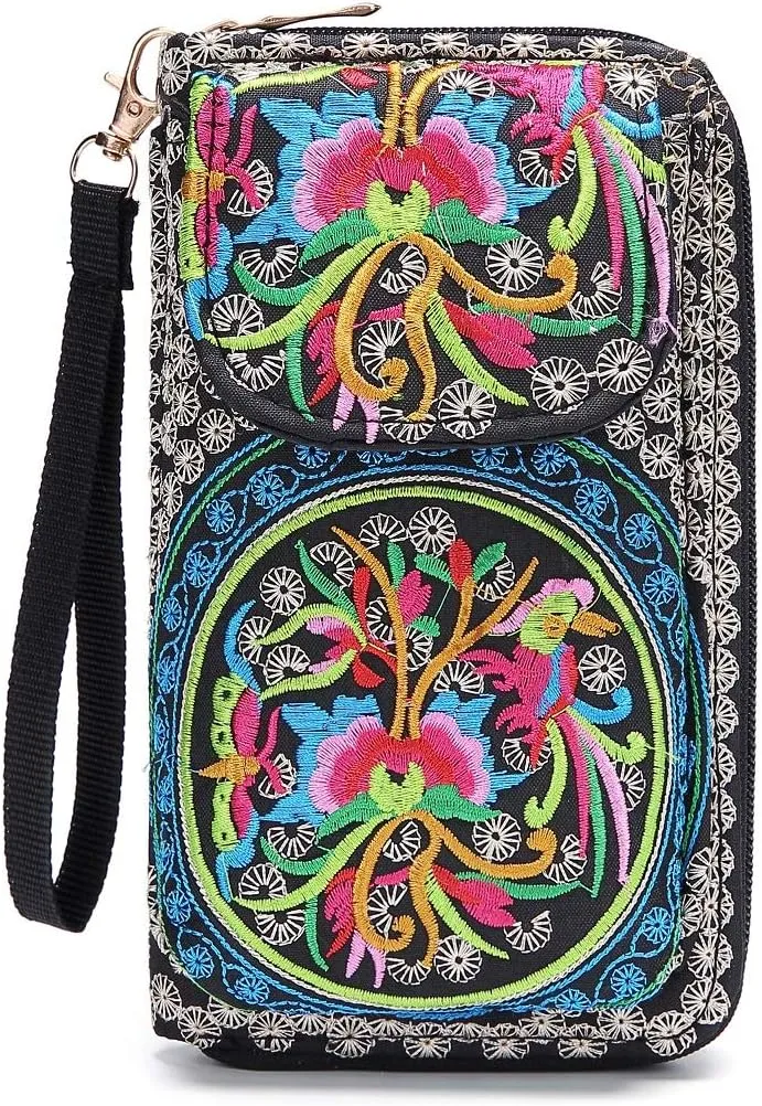 VINTAGE ETHNIC FASHION EMBROIDERED FLORAL WRISTLET WALLETS